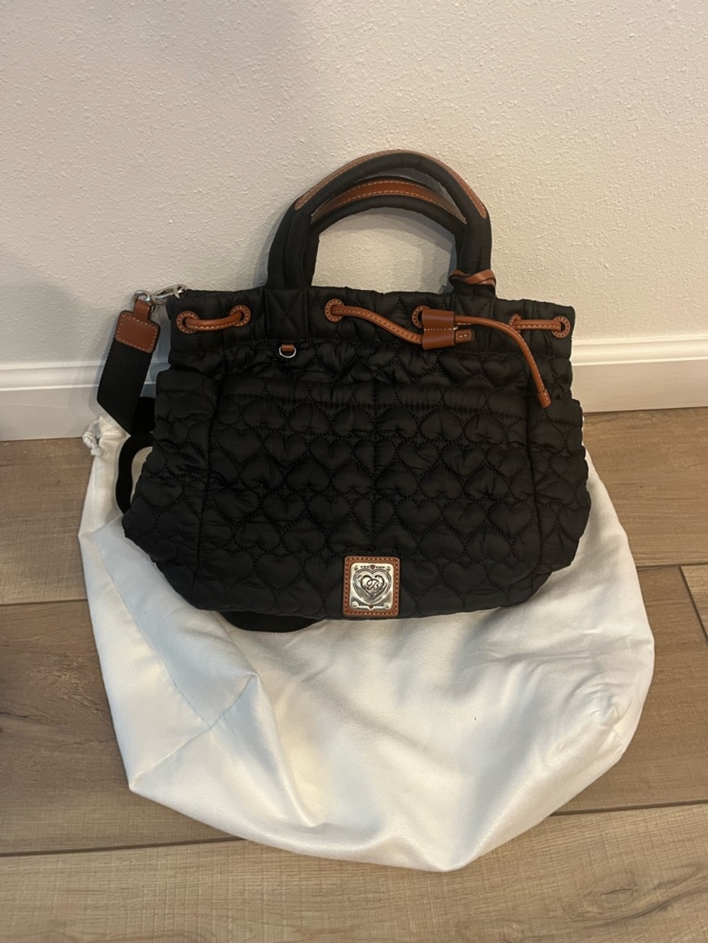 Brighton Black Quilted Tote with Brown Trim